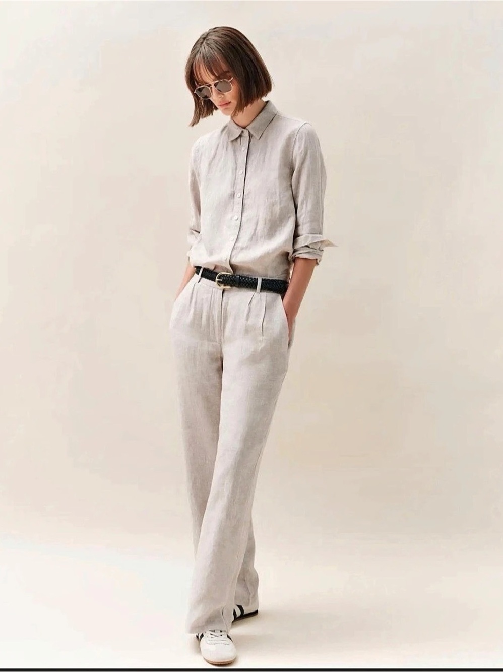 Quince 100% European Linen Pleated Trouser Linen Pleated Trousers in Beige